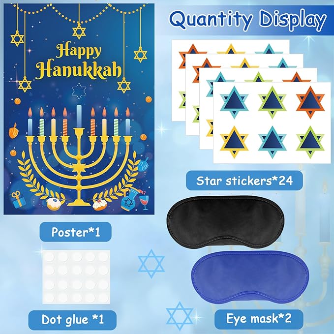 AUGSUN Hanukkah Games Chanukah Game for Kids Adults Hanukkah Decorations Chanukah Activities Pin The Star On The Menorah Hanukkahs Party Games Chanukah Party Favors Supplies Decorations