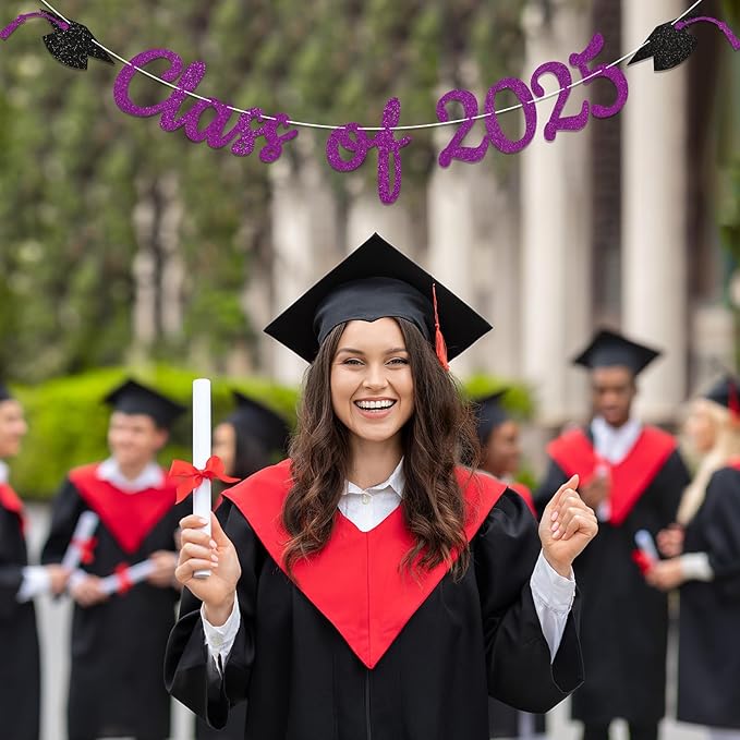 Class of 2025 Banner - 2025 Graduation Party Decorations, Congrats Class of 2025 Grad Decorations, Congratulations Decorations, 2025 Graduation Party Supplies (Purple)