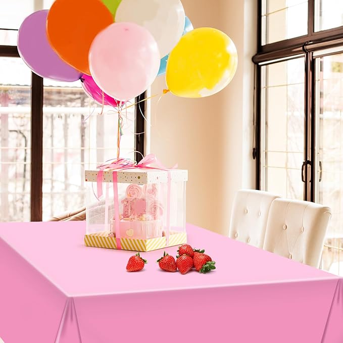 Hxezoc Pink Disposable Plastic Tablecloth, 54 x 108 Inches Waterproof Table Cover for Wedding Birthday Party Baby Shower Decorations Outdoor Indoor Party Supplies