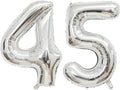 Giant Silver Number 45 Balloons, 45 Inch Jumbo Number 45, Large Foil Mylar Balloons for Girls Women 45th Birthday Party Decorations, 45 Anniversary Events Decorations