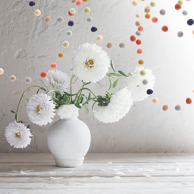 Glaciart One Felt Ball Garland - Pom Pom Garland - 12 Feet, 40 Balls, 9 Gender Neutral Colors, Nursery Decor, Bunting, Birthday Party Decorations, Easter, Photo Prop