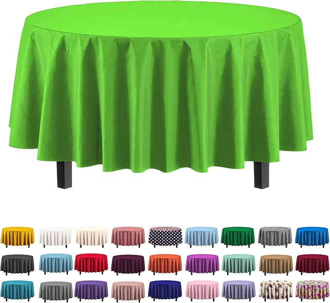 Exquisite Party Solids 6-Pack Premium Plastic Tablecloth 84in. Round Plastic Table Cover - Lime Green