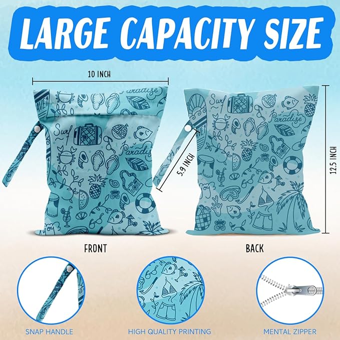 Beach Essentials, Wet Bag for Swimsuit Dirty Clothes Yoga Gym Diaper, Wet Dry Bag, Beach Vacation Essential for Travel Poor Bathing Summer Coast Vibes