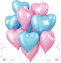 Pink Blue Heart Balloons, 18 Inch Pastel Blue Pink Foil Heart Balloons Pearl Pink Blue Heart Shape Mylar Balloons Baby Blue and Pink Party Balloon for Baby Shower Gender Reveal Birthday