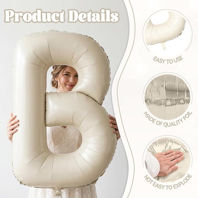 Biapian 40 Inch Baby Letter Balloons, Cream Foil Balloons Big BABY Balloons, 4 Pcs Giant Foil Large Aluminum Balloon Helium for Birthday, Baby Shower, Wedding, Gender Reveal Party Decorations (Cream)