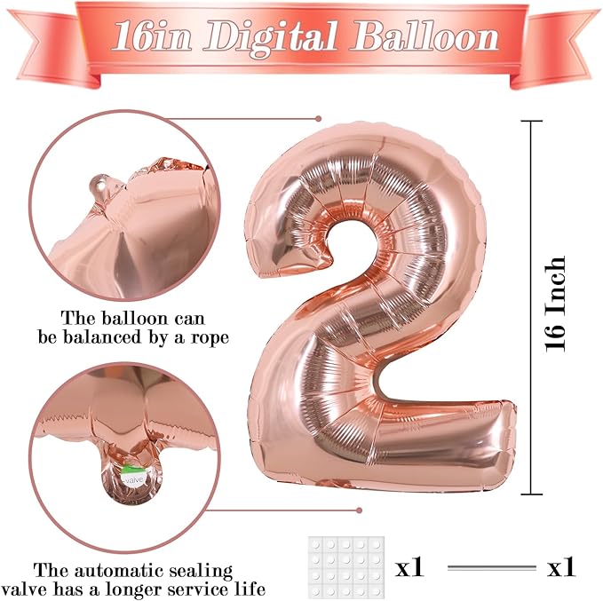 TONIFUL 16 Inch Number Rose Gold 0-9 Mylar Foil Balloons 10 Pcs Custom digitalal Balloons for 2026 New Year Eve Birthday Party Engagement Graduations Anniversary Baby Shower