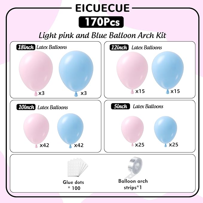 Pink and Blue Balloons Garland Arch Kit - 170Pcs Gender Reveal Balloon Garland Arch Kit Different Size Balloons for Boy or Girl Gender Reveal Baby Shower Birthday Party Decorations