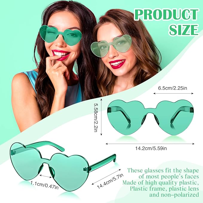TOODOO 4 Pack Heart Shaped Sunglasses Rimless Candy Color Eyewear Galentine Valentines Accessories