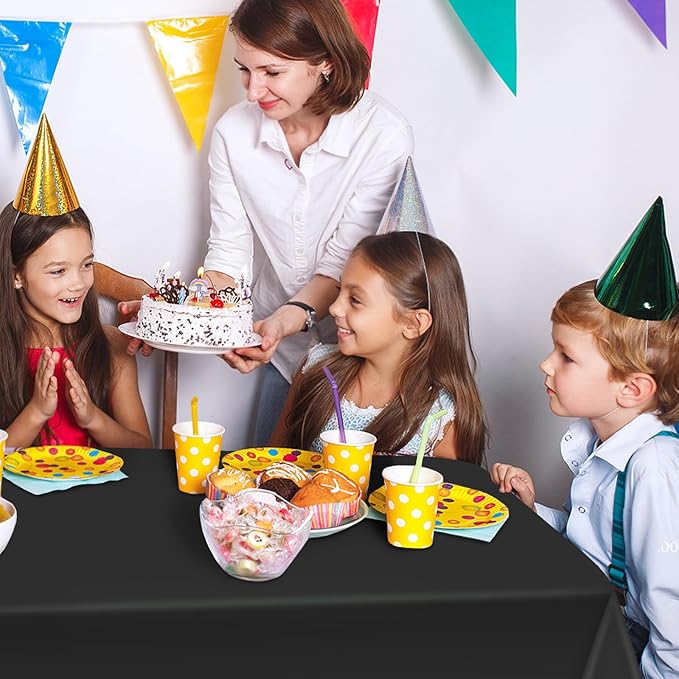 2 Pack Black Plastic Tablecloth 54 x 108 Inch Disposable Table Cloth Rectangular Table Cover for Indoor or Outdoor Parties Engagement Wedding Bridal Shower Banquet