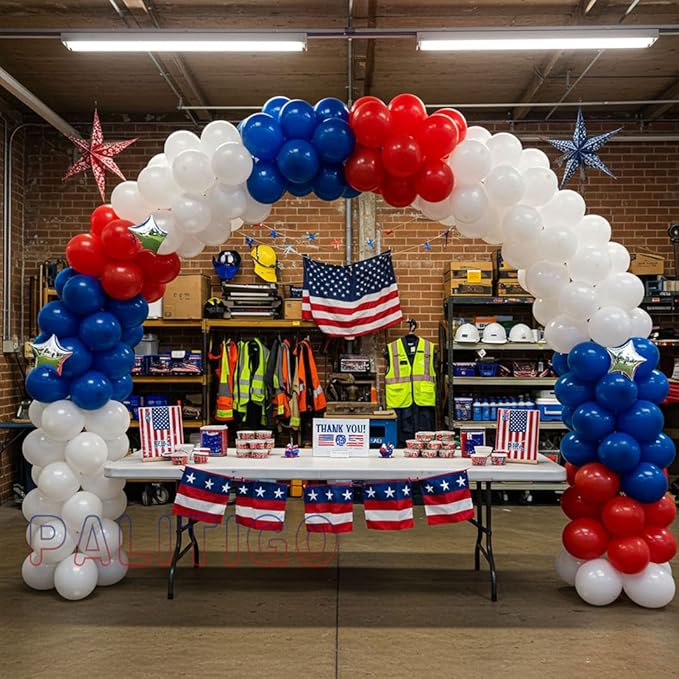 Red White and Blue Balloon Arch Kit with Silver Star – Double-Stuffed Balloons in 5"/12"/18" for 4th of July, Graduation, Patriotic Birthday, Baseball Party Decorations
