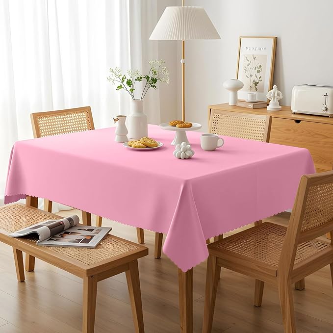 3 Pack Plastic Pink Tablecloth, 54 X 108Inch Party Table Cloth Scalloped Mother's Day Tablecloths for Rectangle Tables Disposable Table Cover for Birthday Baby Shower Tea Party Wedding Bridal Picnic