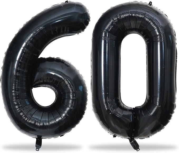 60th Birthday Balloons Black for Women, 40 Inch Giant Mylar Foil Number 60 Balloons Self Inflating, Black Digit 6 & 0 Helium Balloons for Men 60th Anniversary Party Decorations Supplies