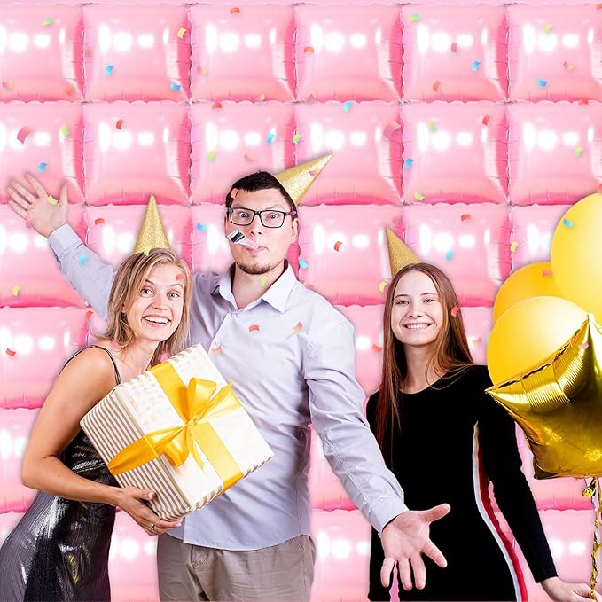 36 Piece XL Hot Pink Square Foil Balloon Wall Screen Double Sided Square Balloon Screen Tunnel Arch Kit Mylar Square Balloons for Baby Shower Graduation Engagement Wedding Birthday Party Decorations