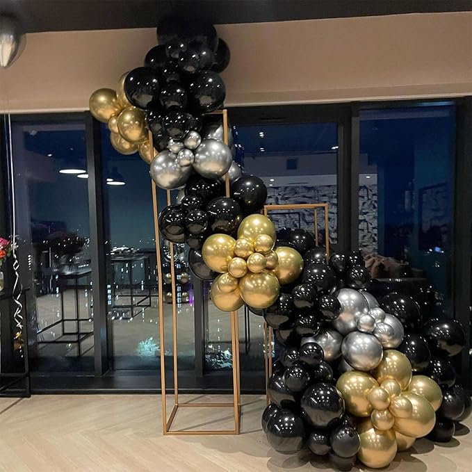 Black Gold Silver Balloons Garland Arch Kit 144pcs Different Sizes New Year Decorations for New Year Birthday Wedding Retirement Baby Shower Graduation Decorations