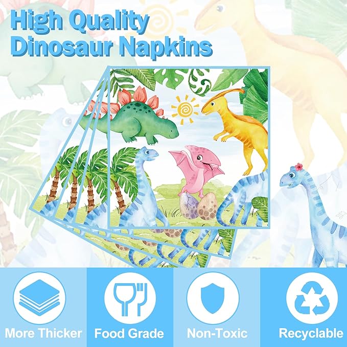 Dinosaur Birthday Party Supplies - 175PCS Dinosaur Themes Party Tableware Set, Bithday Disposable Paper Plates Cups and Napkins For Boys Kids Birthday Baby Shower Decorations, Serve 25