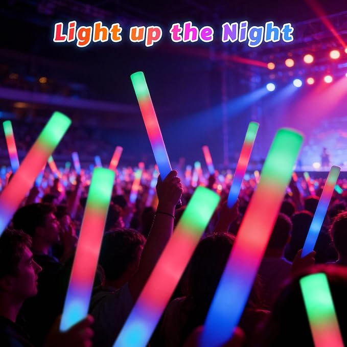 70PCS LED Foam Glow Sticks Bulk, Foam Light Up Sticks with 3 Colorful Flashing Modes, Glow in Dark Party Supplies, Party Light Sticks Pack for Wedding, Concert, New Year, Halloween, Christmas