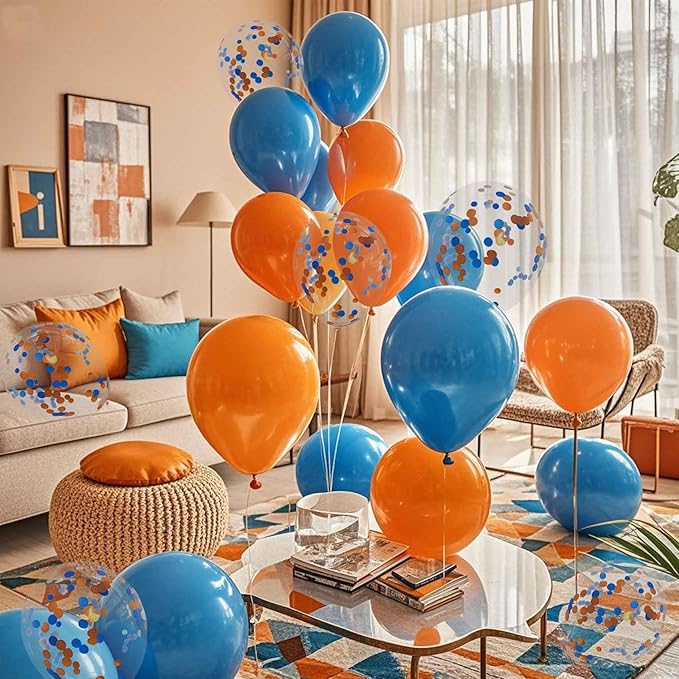 Orange Blue Balloons with Confetti Balloons 12 inch Latex Balloons 80 Pcs for Wedding Birthday Baby Shower Patriotic Themed Party Decorations