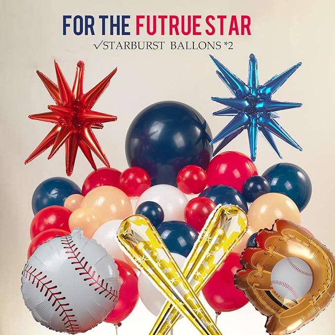 Blue Red Baseball Balloon Garland Arch Kit navy blue red apricot white with foil star balloons for Sports Theme rookie year 1st birthday party baseball baby shower decorations