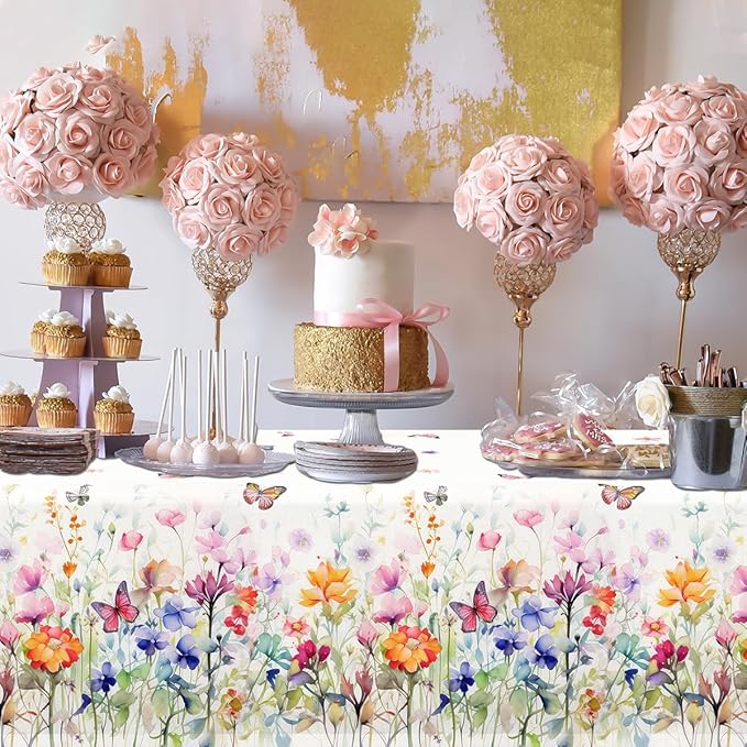 HAKOTI Wildflower Baby Shower Decorations - 3Pcs Wildflower Tablecloth Wildflower Baby in Bloom Party Tablecloth Floral Theme Supplies for Little Wildflower Baby Shower Decorations