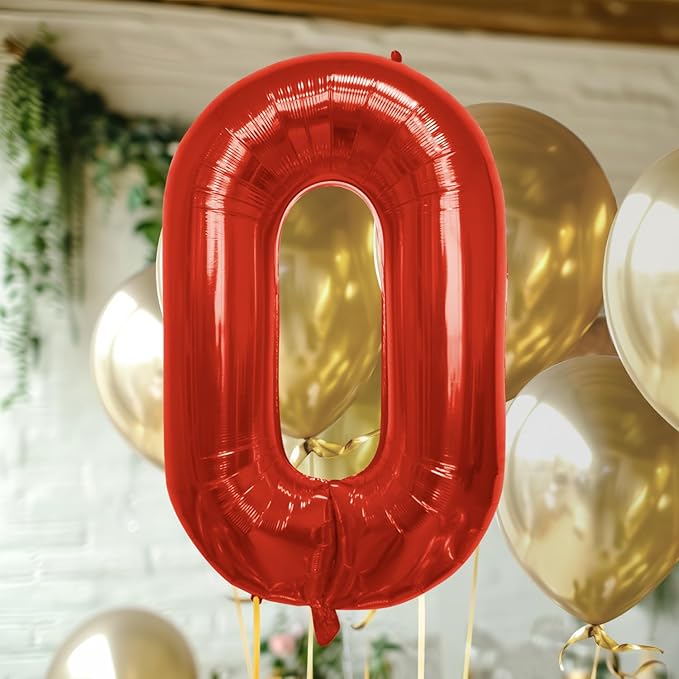 40 Inch Large Red Number Celebration and Decoration Balloon for Birthday Parties, Graduations, Anniversaries, Weddings, Photo Shoots, Special Events - Helium Foil Mylar (Red Number 0)