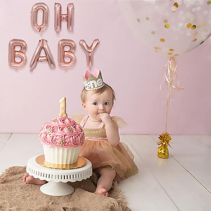2 Set 12Pcs Rose Gold Oh Baby Letter Balloons 16in Balloon Foil Letter Decorations Party Decor Rose Gold Letter Balloons Oh Baby Party Supplies
