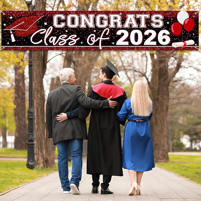 Large Congrats Class of 2026 Banner Red Backdrop Graduation 2026 Yard Sign for Graduation Party Supplies Graduation Decorations 2026(Red)