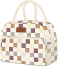 Coobiiya Lunch Bag for Women Men, Cute Corduroy Lunch Tote Bags Insulated Reusable LunchBox Large Capacity Cooler Bag for Work Travel Picnic Brown check