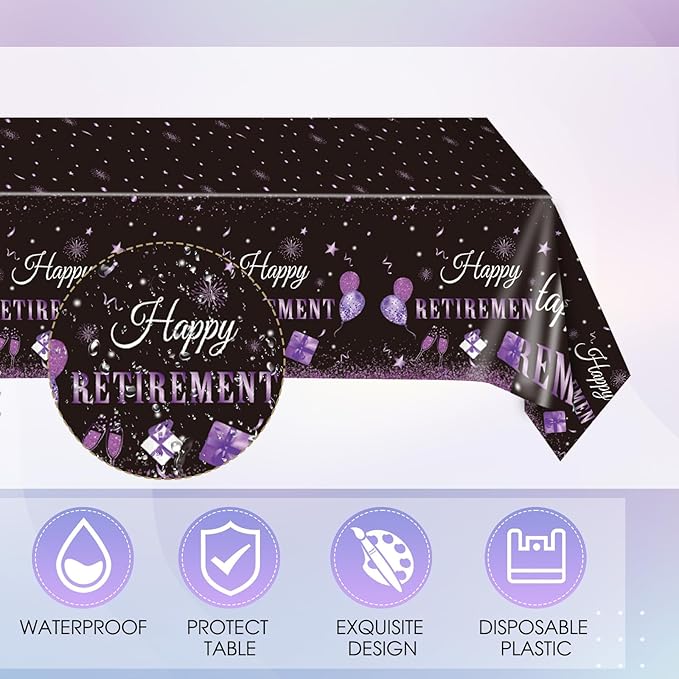 41PCS Purple Retirement Party Decorations Happy Retirement Plates and Napkins Table Cloth Disposable Tableware Kit for Women Say Goodbye Party Supplies