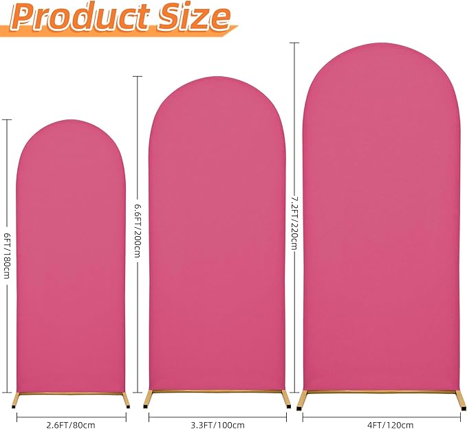 Arch Covers,Arch Backdrop Stand Fitted Cover for Wedding Birthday Party Ceremony Banquet Decoration(7.2FT&6.6FT&6FT,Rose Red,Cover Only)