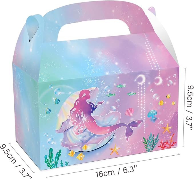 LOCHSOEL Mermaid Birthday Party Gift Treat Gable Boxes ，Supplies Under The Sea Theme Favor Decorations Candy Goodie Boxes for Girl's Birthday Party、Events and Baby Shower（12Pcs