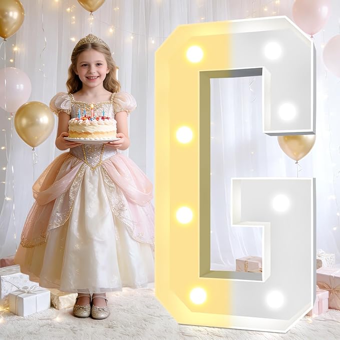 Pooqla 3FT Light Up Marquee Letters, Cool White and Warm White LED Large Lighted Marquee Letters, Giant Mosaic Letter Sign for Balloons Birthday Anniversary Wedding Party Decoration, LED Letter G