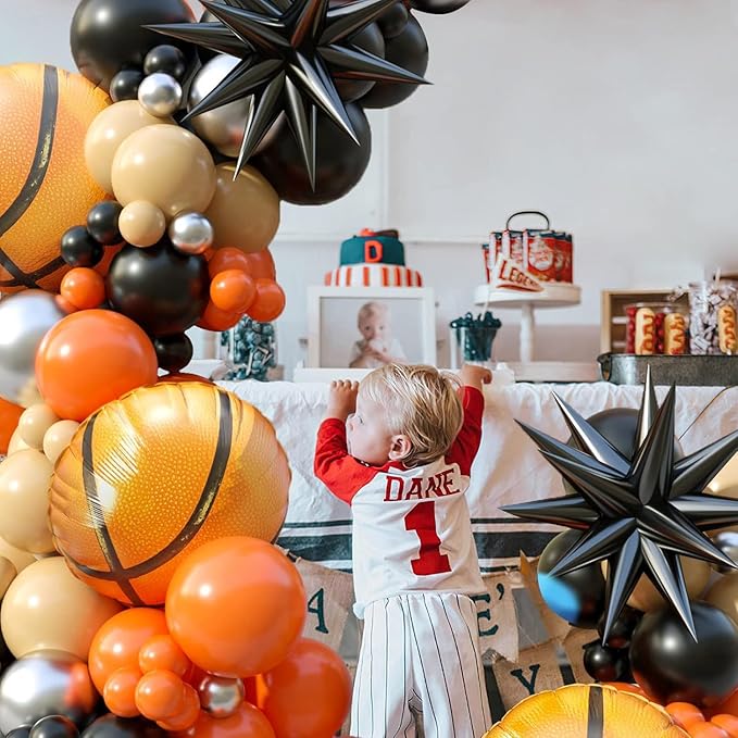 Basketball Balloon Arch Kit, 103 PCS Basketball Party Decorative Balloons, Orange Black Metal Silver Balloons, Suitable for Boys' Birthday, Baby Shower Party, Sports Theme Decor