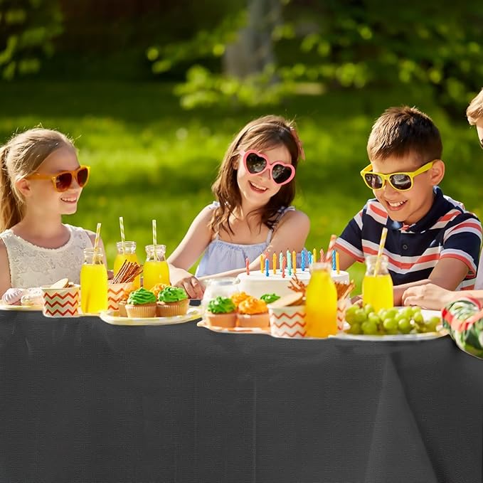 Black Paper Tablecloths Disposable for Rectangle Tables 6 Pack,3 Ply Paper & Plastic Quality Table Cloth for Parties,54 x 108 Inch Birthday Table Cover Outdoor Wedding Banquet Tablecover
