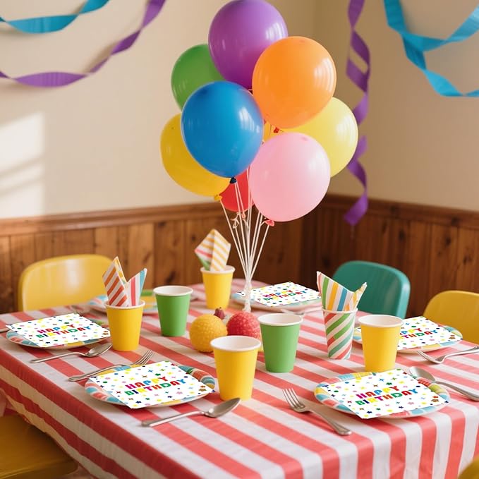 50 Pack Birthday Party Napkins, Disposable Rainbow Polka Dot Napkins Cocktail Beverage Napkins for Happy Birthday Party Decoration