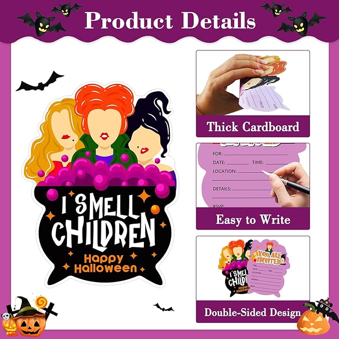SICOHOME Halloween Party Invitations - 12pcs 5"x7" Halloween Birthday Invitations with Envelopes for Kids Adult Baby Shower Greeting Gift Cards Hocus Pocus Invitations Party Favors Supplies