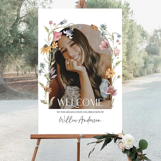 My4gifts Graduation Party Welcome Sign with Photo, Greenery Grad Poster, Personalized Graduation Decor, Class of 2025 Welcome Board, Senior Party Sign, Custom Grad Celebration Sign - 21