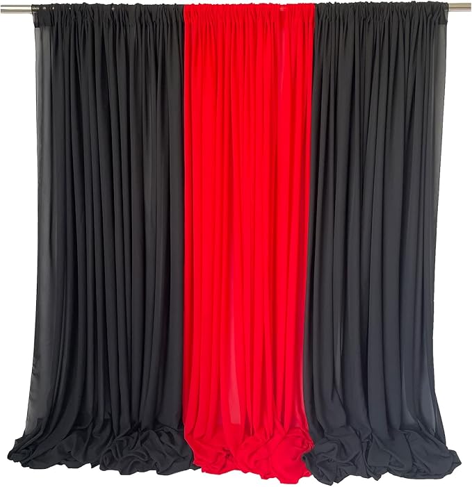 EHLDekol Sheer Chiffon Backdrop Curtains 10ft x 10ft (5ft x 2Panels)，Chiffon Fabric Drapes for Wedding, Long Sheer Curtain for Living Room, Arch Party Stage Decoration (Black, 120 x 120 Inch)