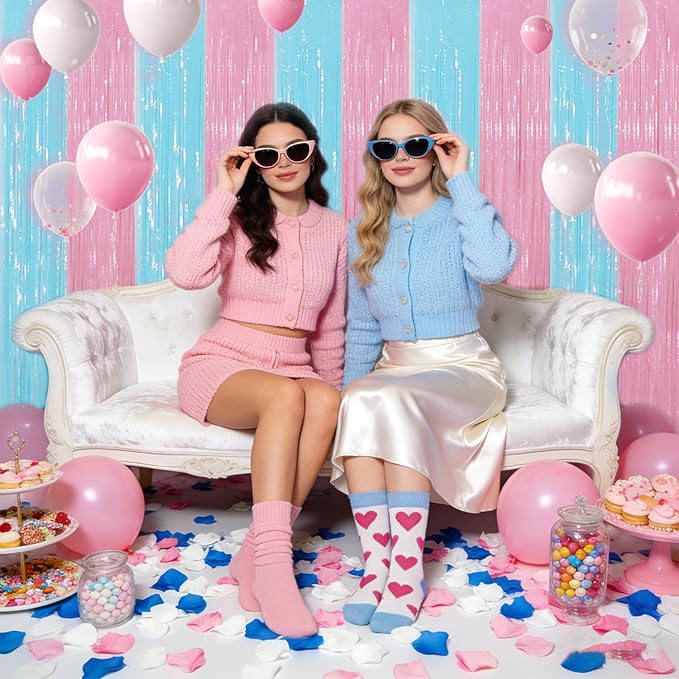 TONIFUL Light Pink Light Blue Door Streamers,Black and Pink Photo Booth Backdrop Metallic Streamers Foil Fringe Curtain for Birthday,New Year,Graduation,Grad,Baby Shower Party Streamers Decoration