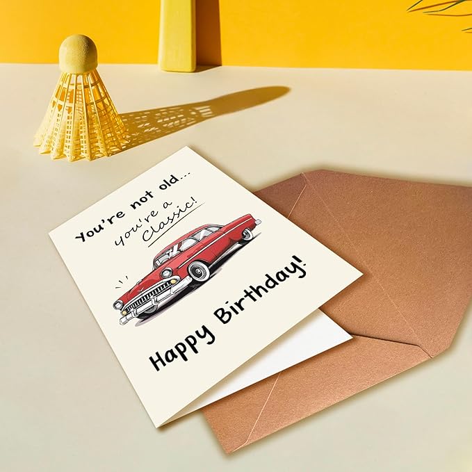 Funny Birthday Card for Husband, You Are Not Old, You Are A Classic, Vintage Birthday Cards for Men, Classic Car Birthday Card for Dad | Boyfriend | Grandpa, Birthday Gifts for Boyfriend | Friend | Husband, Decorations for Men
