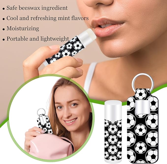 18 Sets Soccer Party Favors Lip Balm and Holder Keychain Bulk Soccer Senior Night 2026 Party Supplies Goodie Bags Stuffers Sport Team Gifts Accessories for Women Men Sports Lover Players Coach