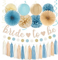 Light-Dusty Blue Beige-Champagne Bridal-Shower Party-Decorations - 31pcs Bride to Be Banner,Boho Neutral Bachelorette Paper Lanterns,Wedding Garland,Tissue Pom Poms Flower Fan Decor Supplies Burgleda