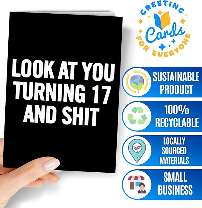 Funny 17th Birthday Card - Happy 17th Birthday Card for boys or girls - Joke 17 years card for son or daughter - 17th Bday for niece or nephew - 17 bday for grandson or granddaughter