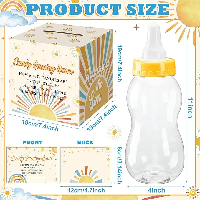 Glenmal 52 Pcs Baby Shower Games Gift Sets Large Baby Bottle for Shower Game Guess How Many Candies Decorations for Gender Reveal(Here Comes the Son)