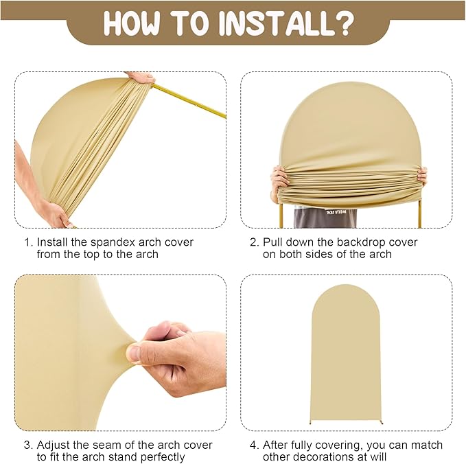 Khaki Arch Backdrop Covers - 7.2FT, 6FT Spandex Fitted Wedding Arch Stand Covers Round Top Chiara Stretchy Arch Backdrop Cover for Wedding Birthday Party Decoration
