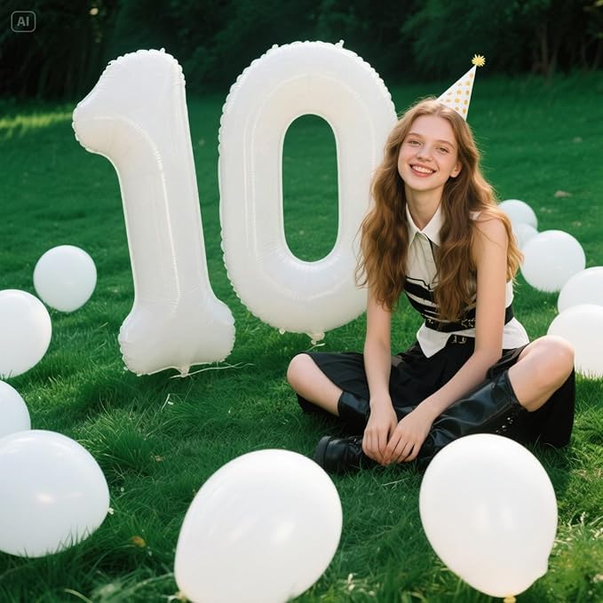 40 Inch White Number 10 Digital Balloon,Jumbo Mylar Foil Helium Balloon for 10 Balloons for Birthday Party,Wedding Anniversary Party Decorations