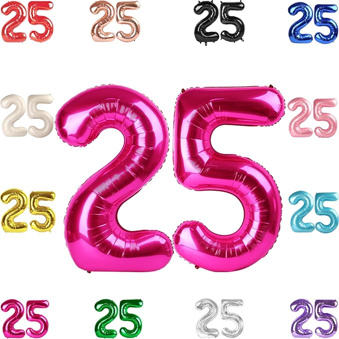 25 Balloon Number, Hot Pink Number 25th Birthday Balloons 40 Inch, 25 or 52 Years Old Hot Pink Birthday Decorations for Men Women, 25th Anniversary Decorations
