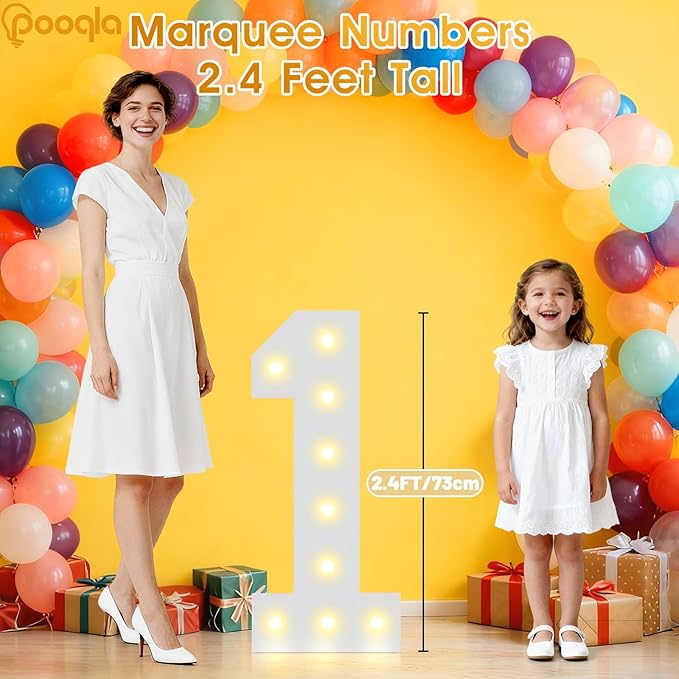 Pooqla 2.4FT Light Up Numbers, Marquee Numbers 2.4 Feet Tall Party Decor for Her Him, Mosaic Big Sign for 5th 15th 50th Birthday Anniversary Decoration Backdrop, Large Pre-Cut Frame Number 5