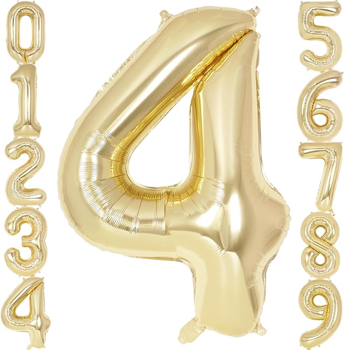 Light Gold Number 4 Balloon 40 Inch, Big Large Foil Helium White Gold Number Balloons, Giant Mylar Number 4 Balloons for 4 Year Old Birthday Party Decorations Supplies Anniversary