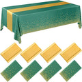 Breling 8 Pack Green and Gold Disposable Plastic Tablecloths and Satin Table Runner Set, 54 x 108 Inch Tablecloth, 12 x 108 Inch Table Runners for Wedding Graduation Birthday Baby Shower New Year