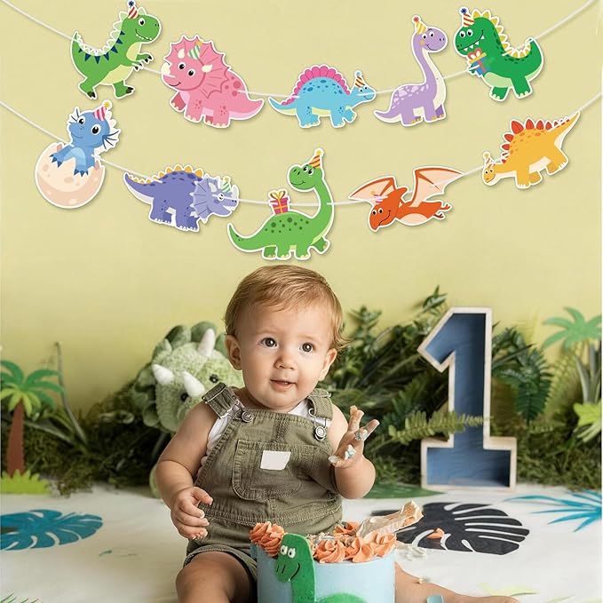 Hooqict Dinosaur Birthday Party Banner Dinosaur Birthday Party Decorations Happy Birthday Sign Banner Garland for Kids Boys Girls 1st 2nd 3rd Baby Shower Dino Themed Party Decorations Supplies